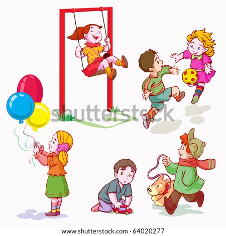 Children Playing Together Cartoon