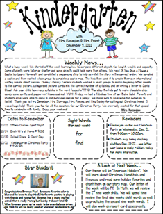 Kindergarten Classroom Newsletter Examples
