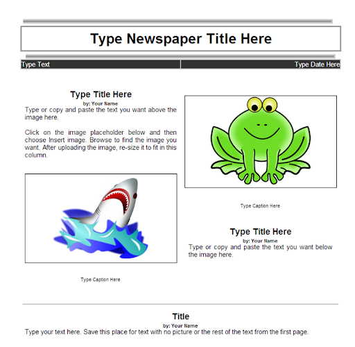 Newspaper Template For Kids To Write On