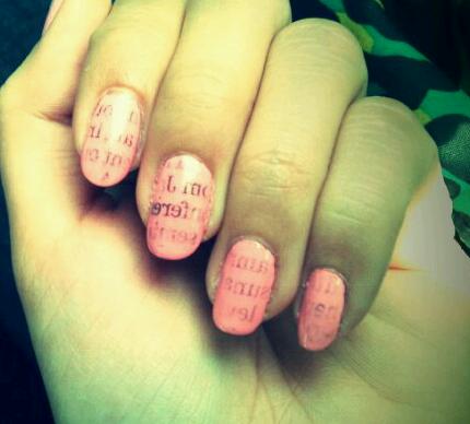 Pink Newspaper Nails